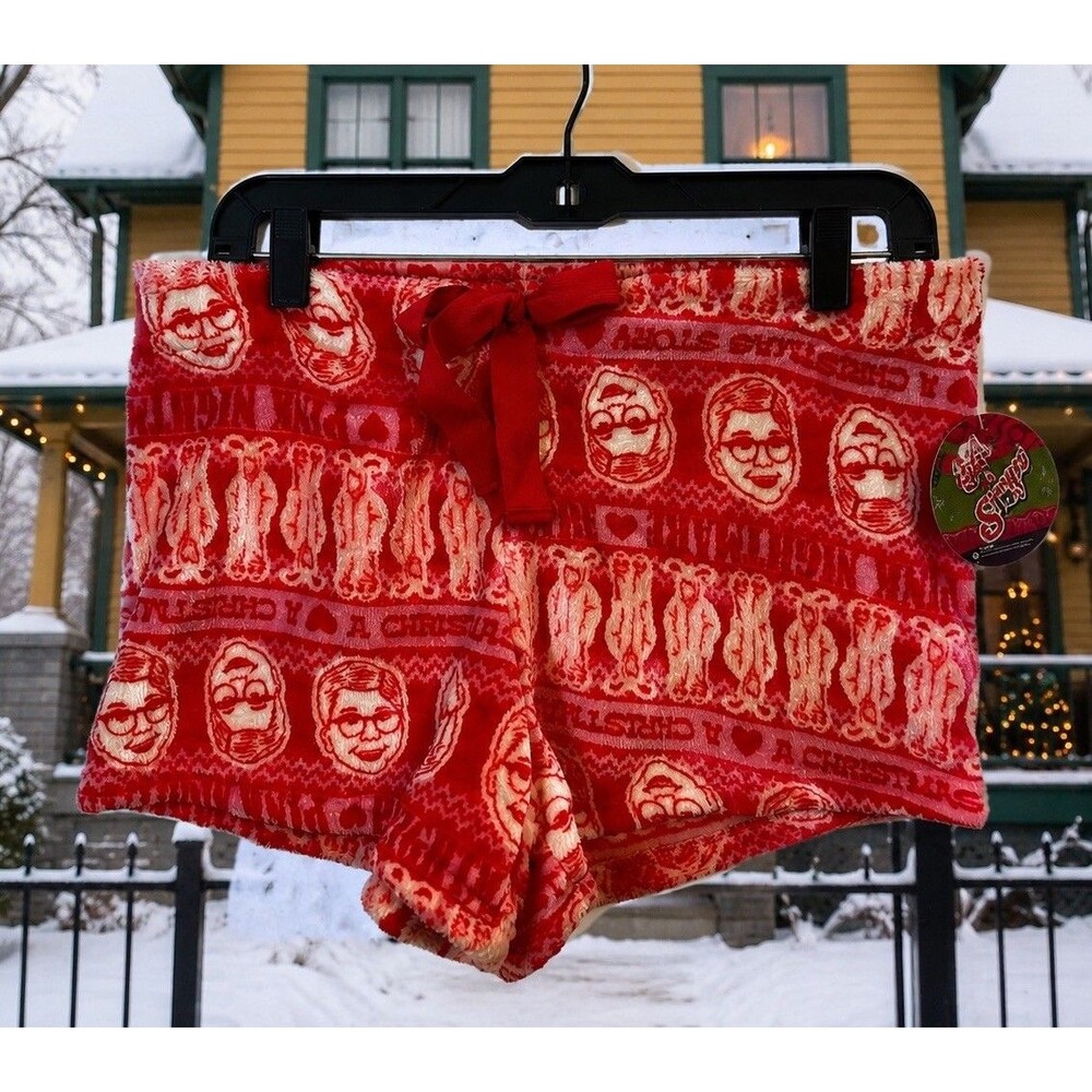A Christmas Story Pink Red Plush Fleece Pajama Sleep Shorts Women’s X Large NWT